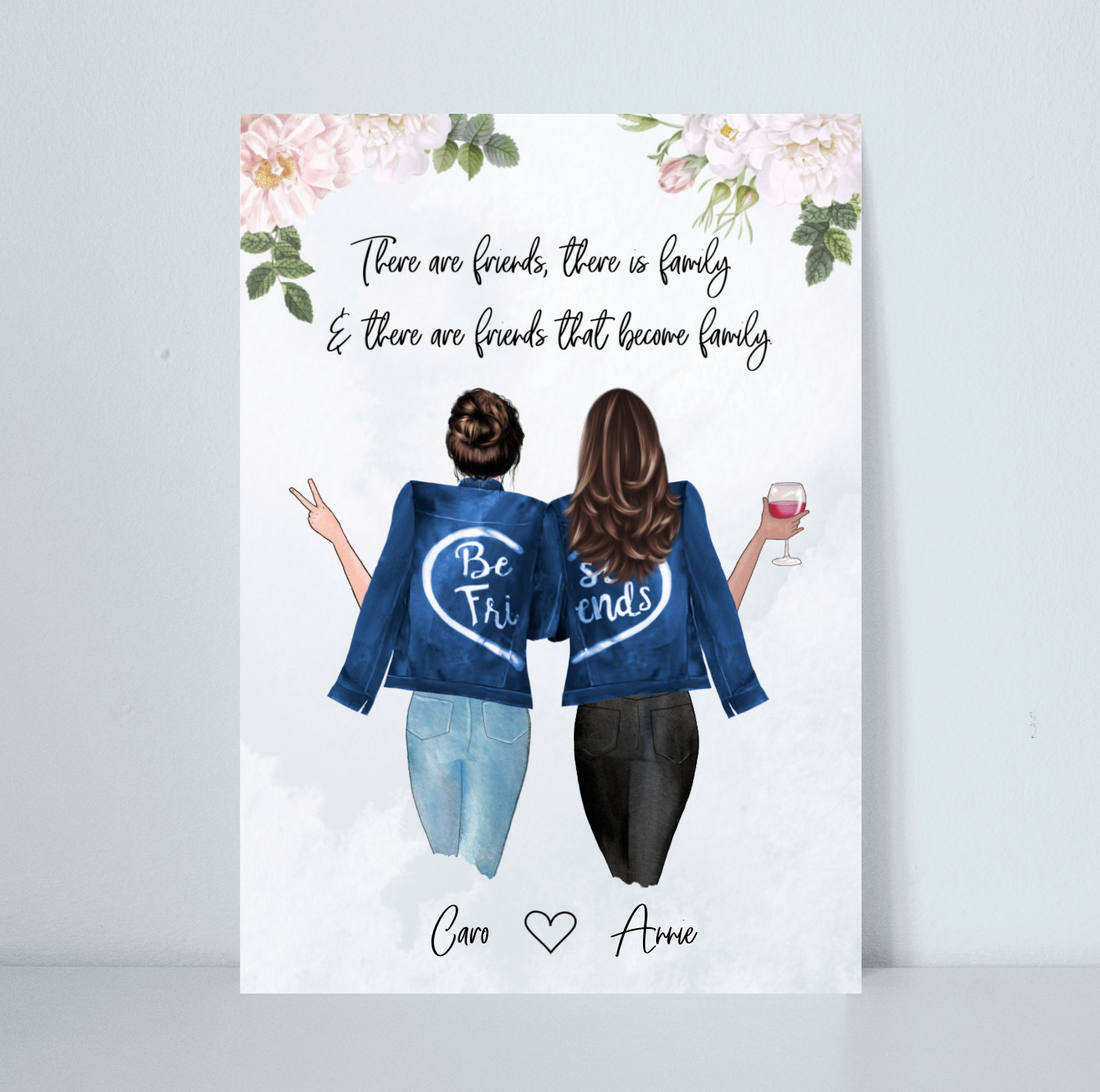 Pink Flowers - Personalised Poster with two Besties