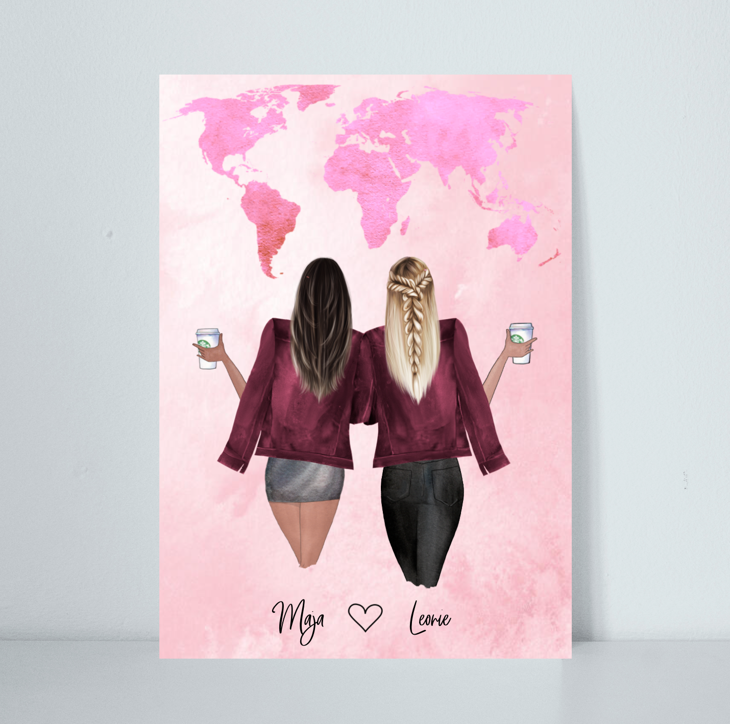 World Map - Personalised Poster with two Besties